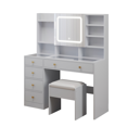 thumbnail image 5 of Hassch Vanity Desk with Lighted Mirror Cabinet and Charging Station, 47.2" Makeup Table with Hooks, Glass Top and Cushioned Stool, Dressing Table with Open Shelves and 5 Storage Drawers, White, 5 of 8