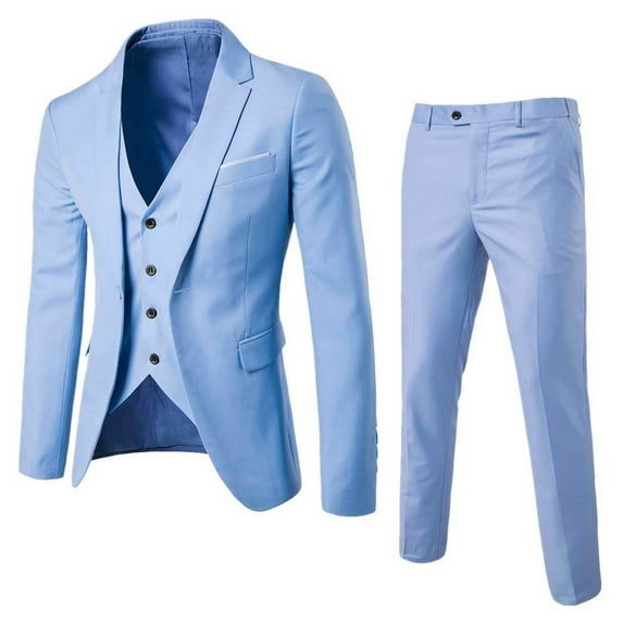 TiaoBug Men's Gentleman Tuxedo Suit Lapel Blazer Button Down Vest Long Pants Set