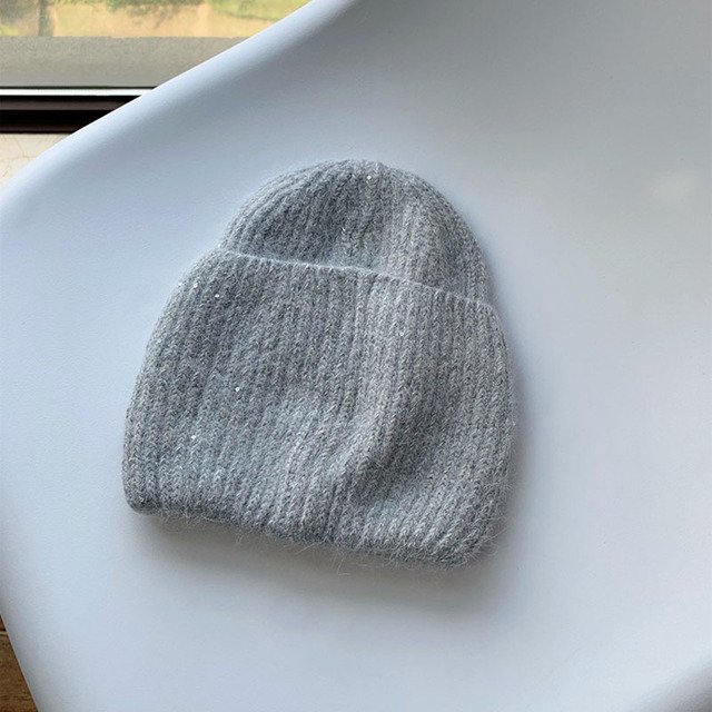 LinYooLi Candy Color Rabbit Hair Knitting Wool Hat, Autumn And Winter Shining Sequins Fashion Matching Caps Melon Skin Hat Fashion