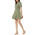 thumbnail image 4 of INSPIRE CHIC Robe Vintage Florale à Manches Courtes Col Camp Boutonnée Ligne A Verte m, 4 of 8