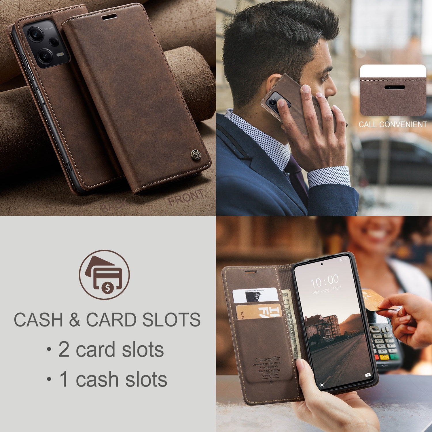 ETFAST Leather Wallet With Card Holder Zipper Phone Case For Xiaomi Poco X5 Pro High Quality Leather Phone Case