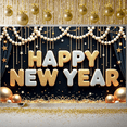 thumbnail image 6 of Gold Silver Happy New Year Banner Star Decor New Year Display Pearl Beads Shiny Sequins Festive Backdrop for New Year Party Holiday Celebration Indoor Decoration, 6 of 9