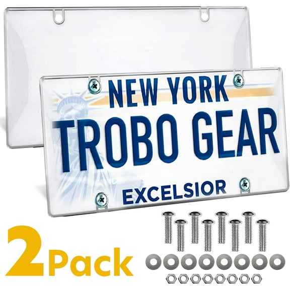 Trobo License Plate Cover, 2 Pack Unbreakable Tag Cover, Protects Car Front And Rear Plates, Clear Bubble Design Novelty License Plate shields, Rust Proof, Fits all Standard US Plates, Screws Included