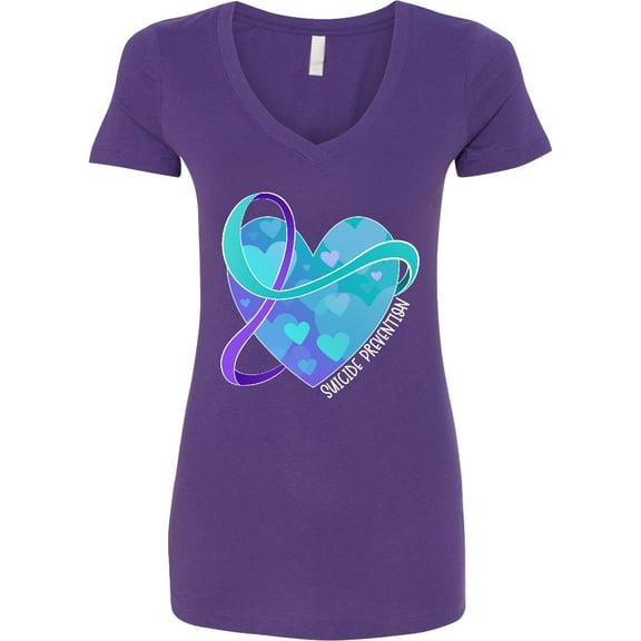 Inktastic Suicide Prevention Awareness Purple and Teal Heart Ribbon Women's V-Neck T-Shirt