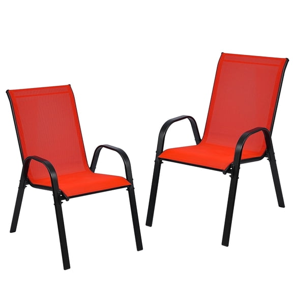 Stackable Outdoor Patio Dining Chairs with Backrest/Armrests for Lawn Garden Balcony Deck Camping-Set of 2 (red)