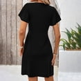 thumbnail image 4 of Dvprdro Dresses for Women 2025 Elegant Classic Summer Casual V Neck Short Sleeve Midi Dress Boho Pleated Beach Sundress Black L, 4 of 5