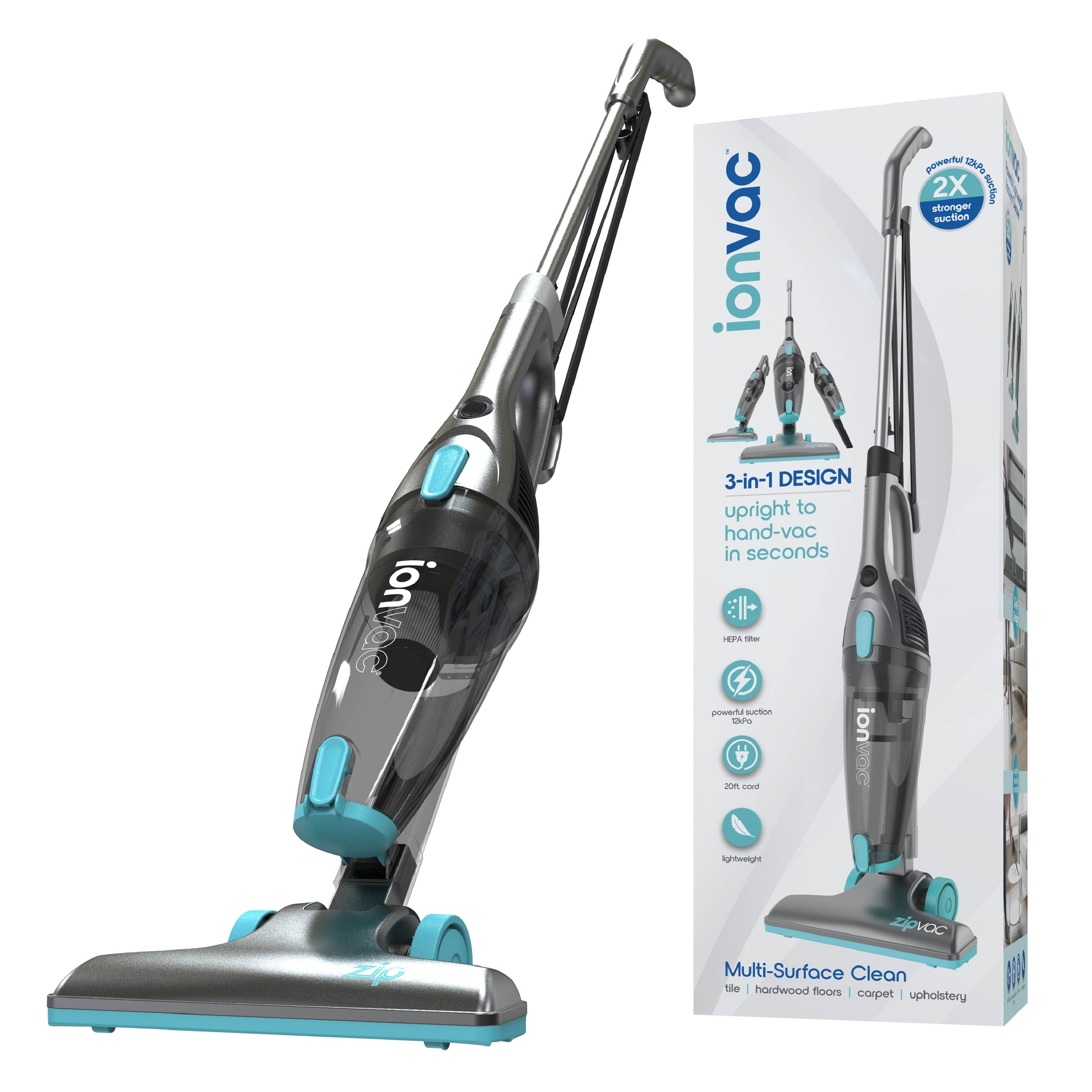 Aspiradora Escoba Ionvac ZipVac con Cable, 3 en 1 Vertical/Manual para Múltiples Superficies, Modelo #8842 2