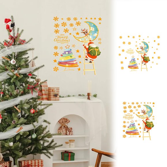 MTBLYS Glow In The Dark Christmas Wall Stickers Santa Claus Tree Snowflake Decor Multicolor Pvc Sticker Set Holiday Decoration for Home Window 26X20Cm Party Use