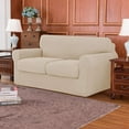thumbnail image 3 of Subrtex 3-Piece Stretch Textured Grid Sofa Cover Slipcover,Separate Cushion Cover(Camel, Loveseat), 3 of 8