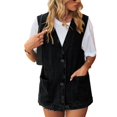 thumbnail image 4 of SWSMCLT Women's V Neck Jean Jacket Soft Sleeveless Pockets Denim Vest Jackets Tank Top Loose Fit Oversized Spring Fall Top Casual Fashion Black X-Large, 4 of 5