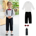 thumbnail image 2 of KYAIGUO 1-11T Boys Formal Suits Set Toddler 4PCS Gentleman Outfit Dress Shirt with Bowtie Trousers with Suspenders Spring Summer Formal Dresswear for Baby Kids, 2 of 9