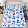 thumbnail image 2 of Homewish Chic Ribbon Cherry Queen Sheet Sets for Teen, Fashion Blue Buffalo Flat Sheet, Kawaii Cartoon Theme Queen Fitted Sheet, Breathable Home Decor, 4-Piece, 2 of 7