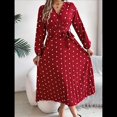 thumbnail image 4 of Vestido Plisado de Larga con Cuello en V y Lunares para Mujer, Informal, Holgado y con Cinturón Vino Tinto M, 4 of 10