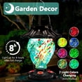 thumbnail image 5 of LUJII Solar Powered Hummingbird Feeder for Outside, Hand Blown Glass, 35 fl.oz, Never Leak, Waterproof, Metal Base Top, Lighted Lantern for Garden Decoration, Unique Gift for Bird Lovers, Teal, 5 of 7