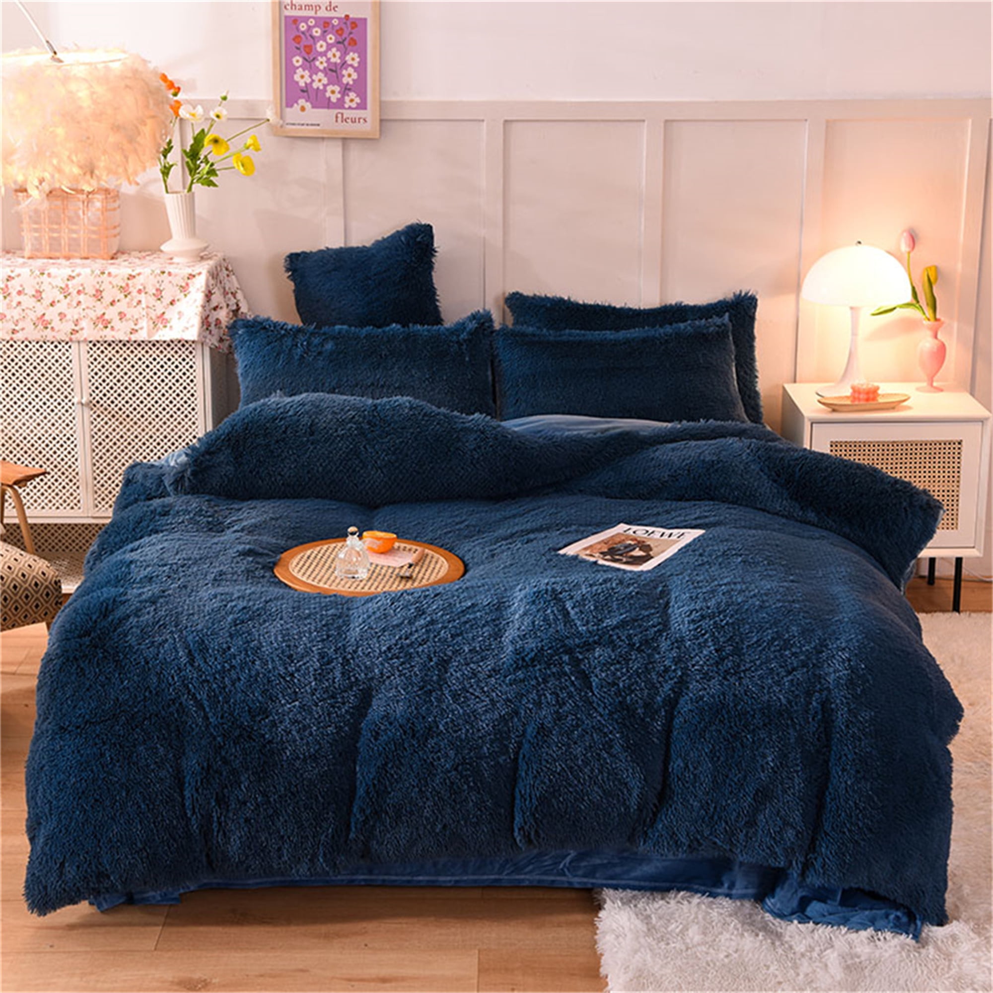 Gusuhome Shaggy Plush Duvet Cover Set Ultra Soft Fluffy Comforter Cover Set Luxurious Fuzzy