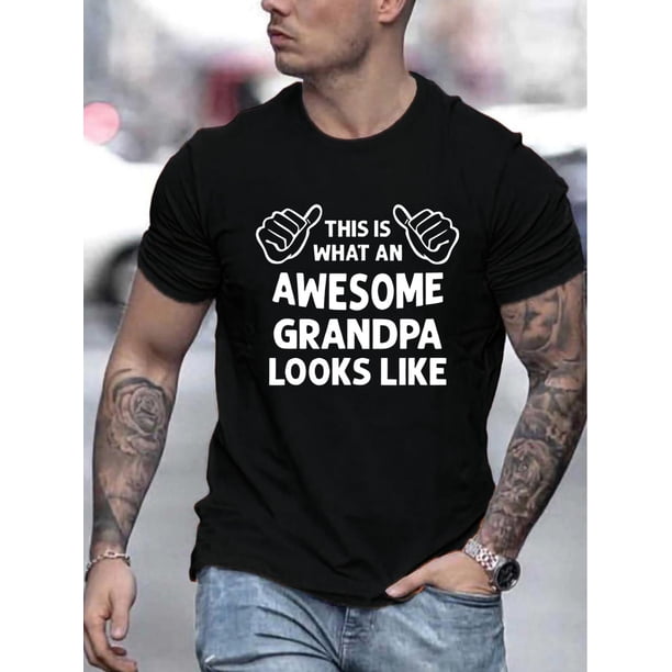 Men's Trendy Casual Sports Tee - Crew Neck, Short Sleeve with Unique 'Awesome Grandpa' Print - Perfect for Summer