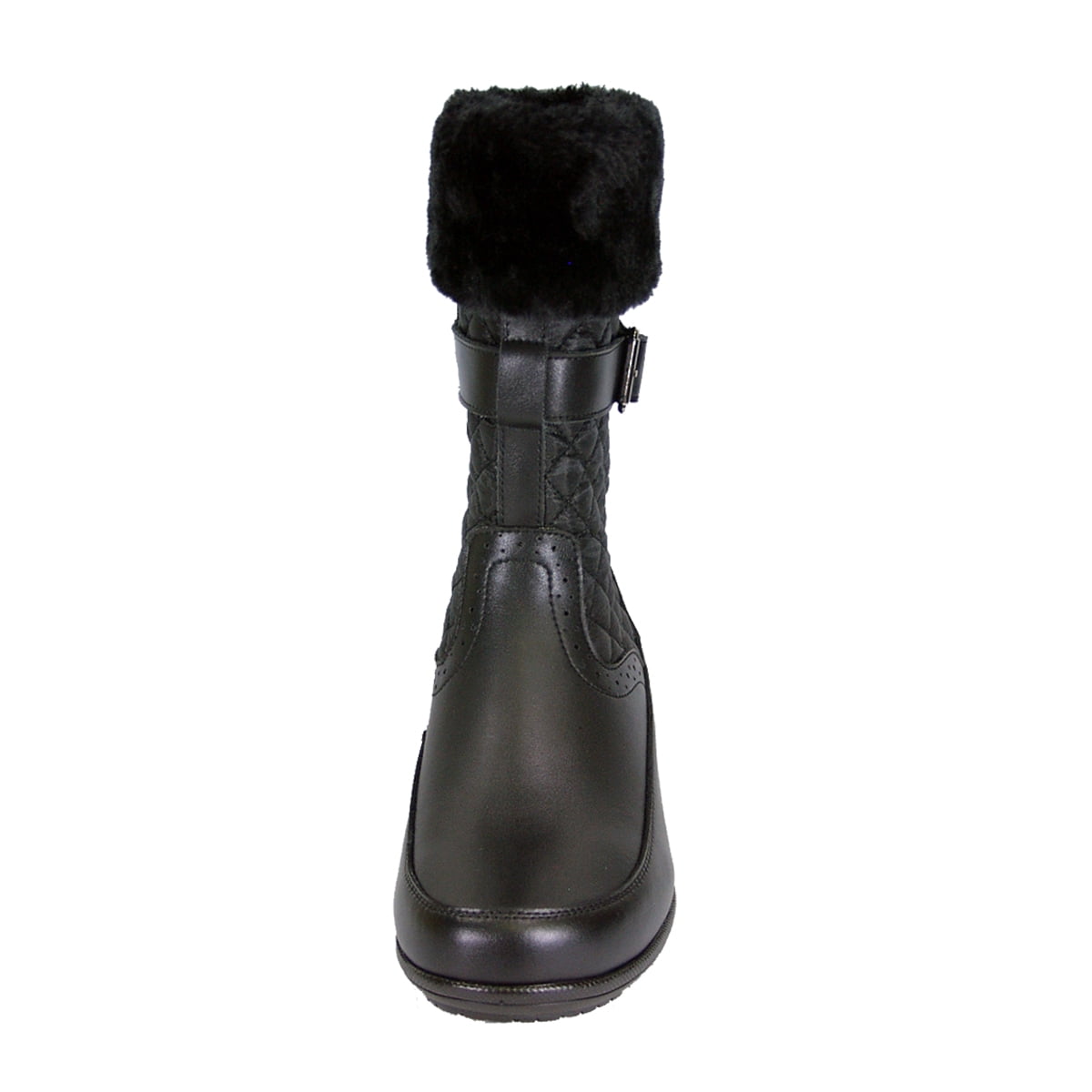 PEERAGE Leila Women Wide Width Wide Calf Leather and Nylon Winter Boots BLACK 8