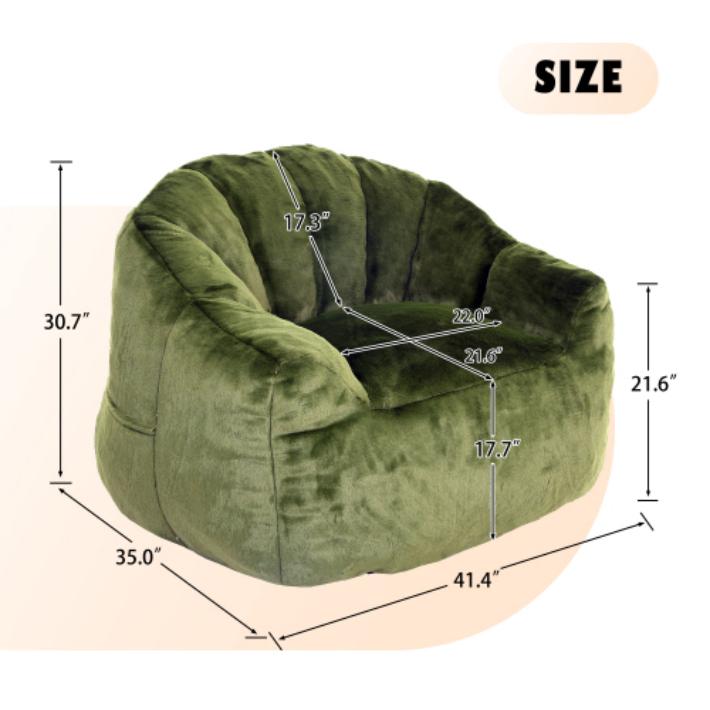 Bean Bag Chair for Adults, Memory Foam Bean Bag Sofa with Armrests, Comfy Lazy Floor Chair for Living Room Bedroom Reading, Green