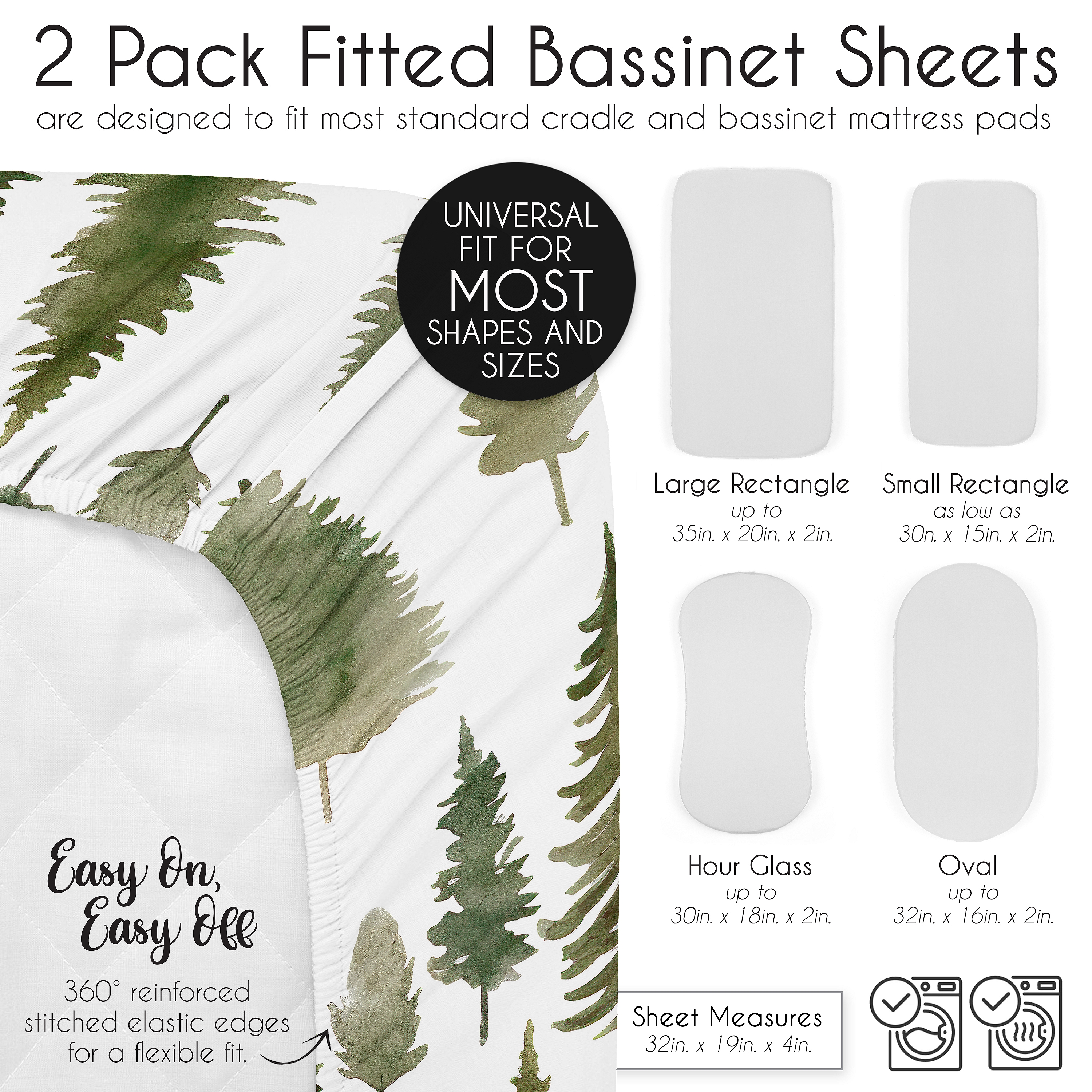 Sweet Jojo Designs Woodland Pine Tree Boy, Girl, Unisex/Gender Neutral Baby Bassinet Fitted Sheets Set 2 Piece