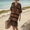 thumbnail image 2 of Qgtaibl Womens Stripe Plus Size Dress Fashion V Neck Half Sleeve Color Block Dress Summer Loose Fit Lightweight Breathable Beach Maxi Dress Coffee XXXL, 2 of 8