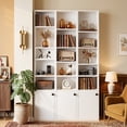 thumbnail image 2 of IRONCK 71" Tall Narrow Bookcase with Adjustable Shelves, 5 Tier Cube Bookshelf with 1 Door Storage Cabinet, White, 2 of 8
