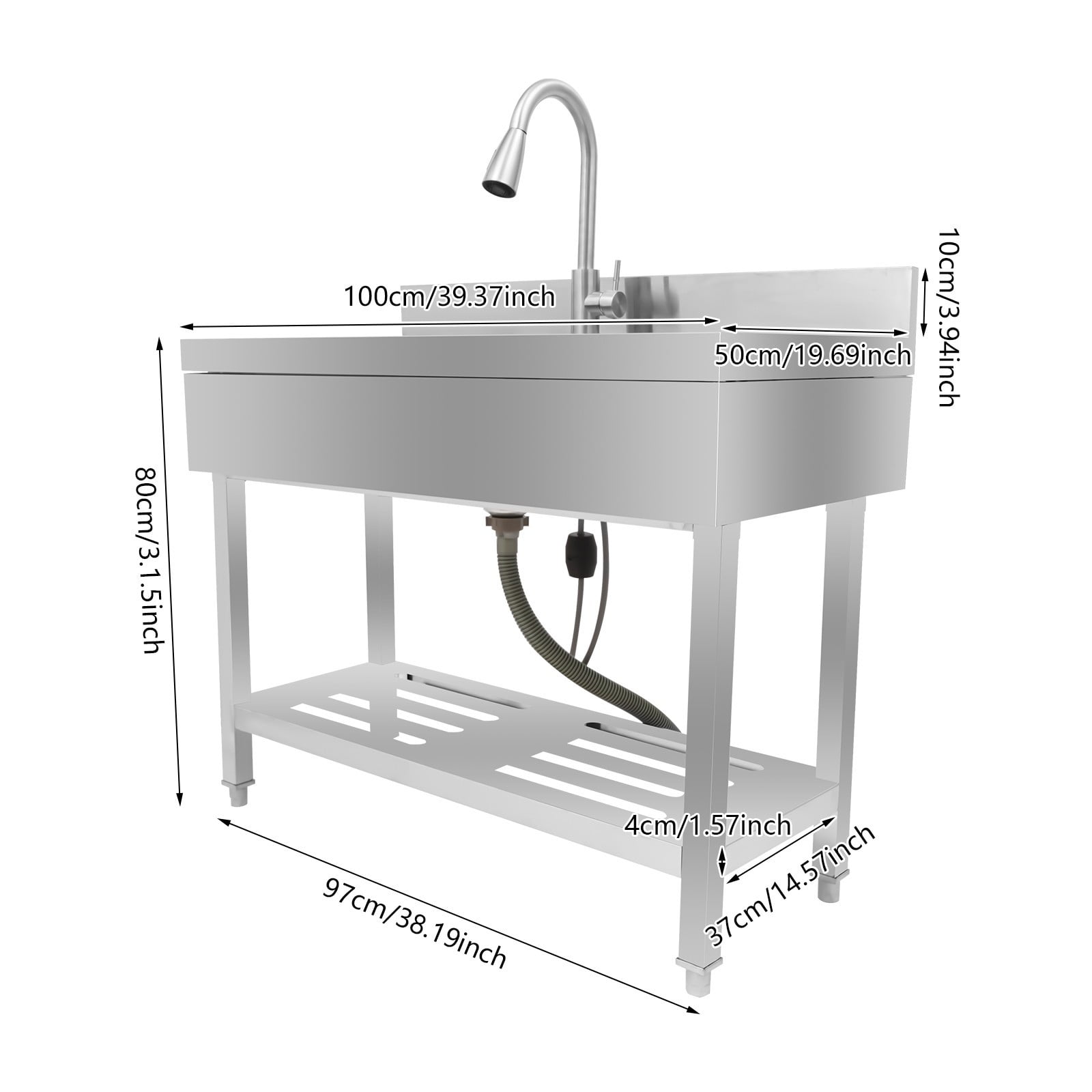 Stainless Steel Kitchen Sink, Single Bowl Utility Sink with Faucet for Kitchen, Laundry Room, Bathroom, Farmhouse
