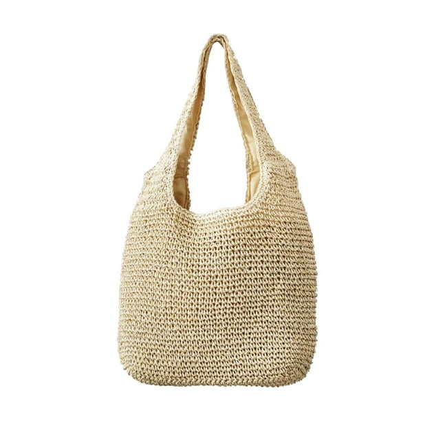 Bolso de mano tejido de paja Bolsos de hombro Bolso informal Bolso grande hecho a mano Bolso de paja beige03 Yuyangstore Monedero tejido a mano