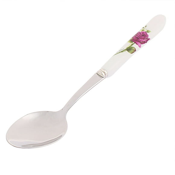 Rose Pattern Ceramic Handle Dinner Soup Serving Spoon