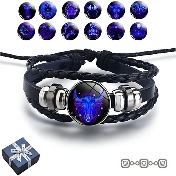 DESIGNICE Zodiac Signs Spirit Bracelets for Women & Men, Zodiac Signs Spirit Bangle, Multilayer Adjustable 12 Constellations PU Leather Zodiac Bangle Unisex (Taurus)