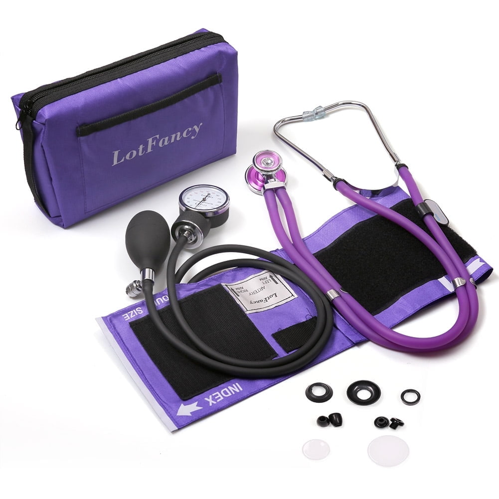 LotFancy Manual Blood Pressure Cuff Monitor BP Machine Kit, Aneroid Sphygmomanometer and Dual Head Stethoscope with Carrying Case, Purple