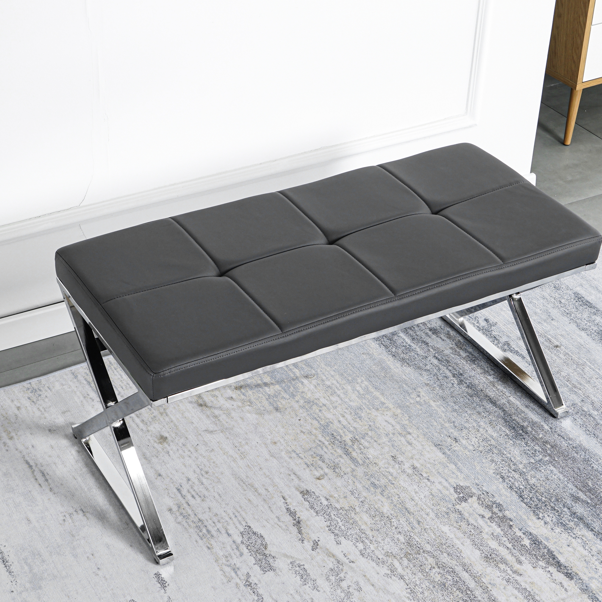 Holaki Luxury Modern Sofa Bench Buttons Living Room PU Seat 0ttoman