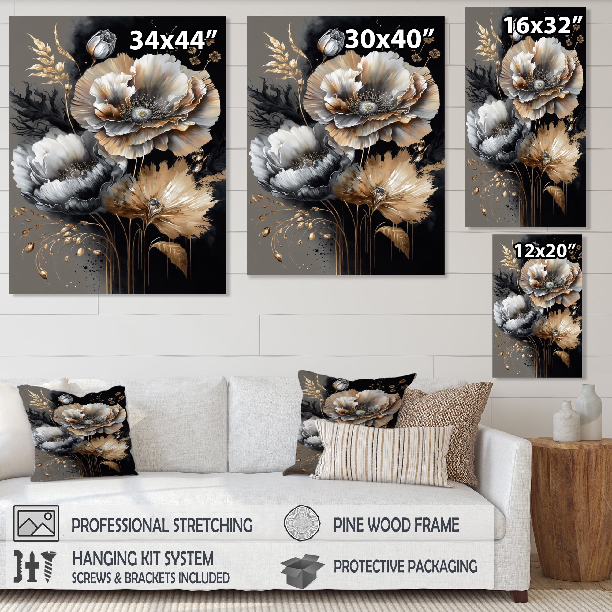 Designart Golden Gothic Floral Bouquet IV Canvas Wall Art