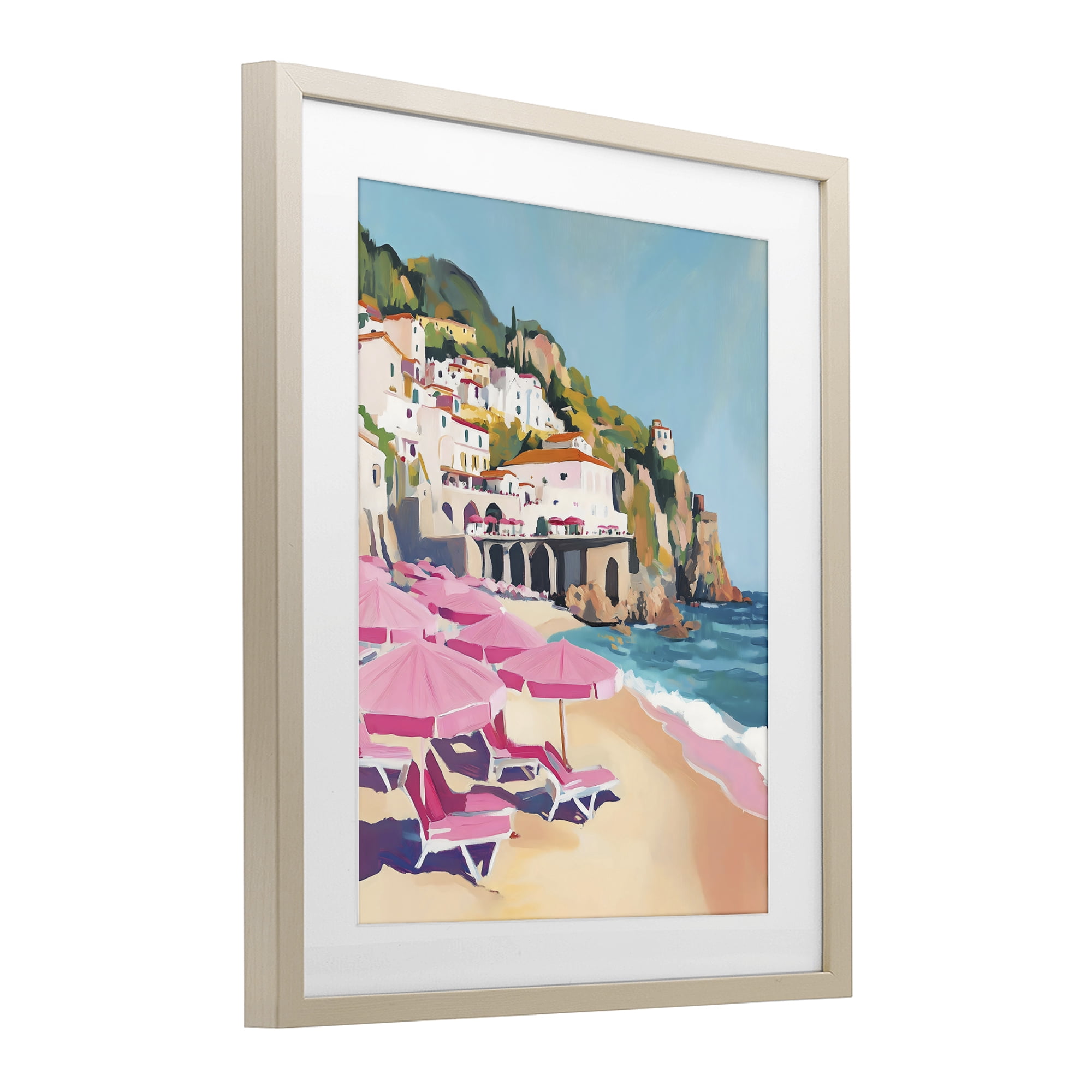 Stupell Industries Pink Beach Chairs on Shoreline Birch Framed Print Under Glass, design by The Prints Vibe