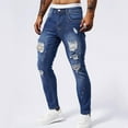 thumbnail image 2 of YLSDY Deals Men's Blue Slim Fit Jeans Stretch Destroyed Ripped Skinny Jeans Fall Fashion Side Striped Denim Pants Blue 34, 2 of 9