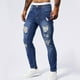 thumbnail image 1 of Pantalones de mezclilla ajustados para hombre, estilo casual, con bolsillos, perforados y estampados de lunares, color liso, elásticos, de pierna corta, 1 of 9