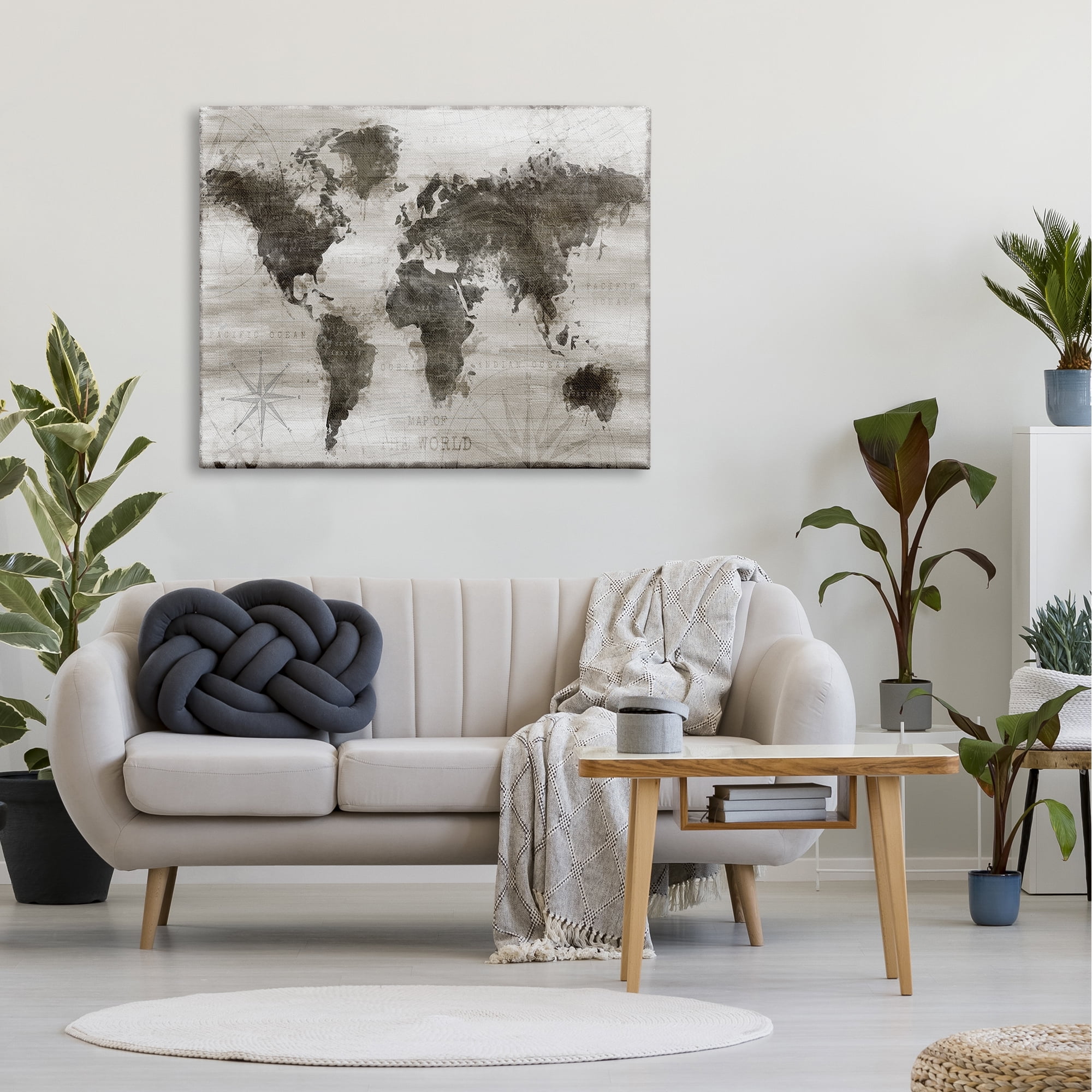 Stupell Industries Navigant World Map Distressed Vintage Land Chart,48 x 36, Design by Natalie Carpentieri
