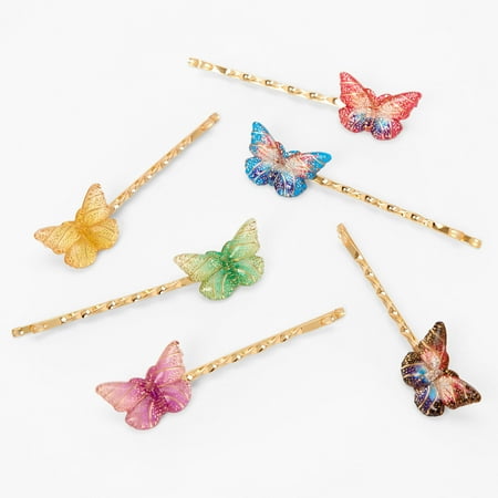Claire's Gold Jewel Tone Butterfly Hair Pins - 6 Pack