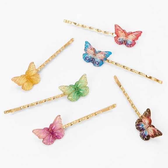 Claire's Gold Jewel Tone Butterfly Hair Pins - 6 Pack