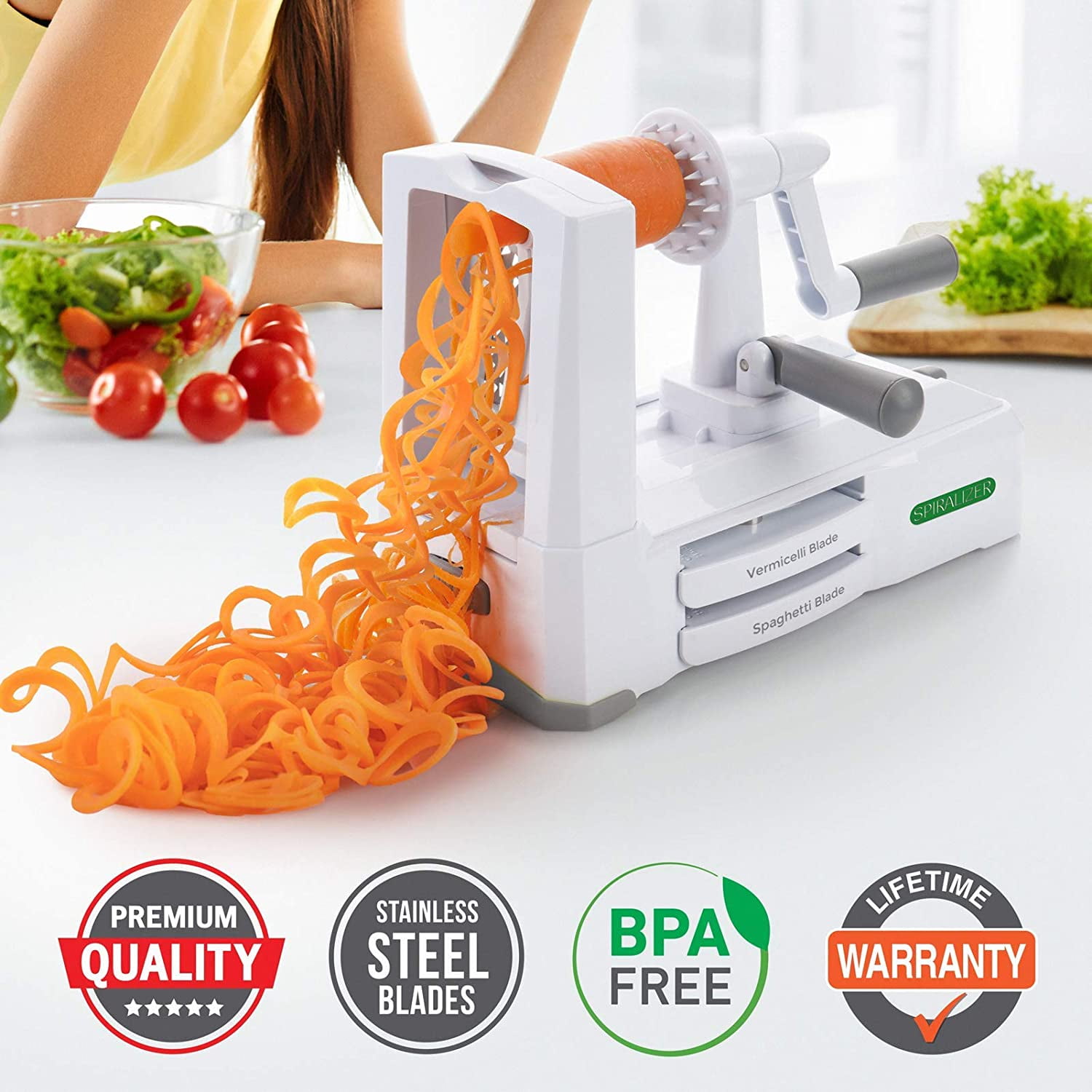  Nuvantee Spiralizer for Veggies - Zucchini Noodle Maker Slicer  w/ 5 Blade Cutter Attachments - Vegetable Spiralizer for Cucumber Slicer,  Curly Fries, Zoodles, Potato, Squash & Spaghetti: Home & Kitchen