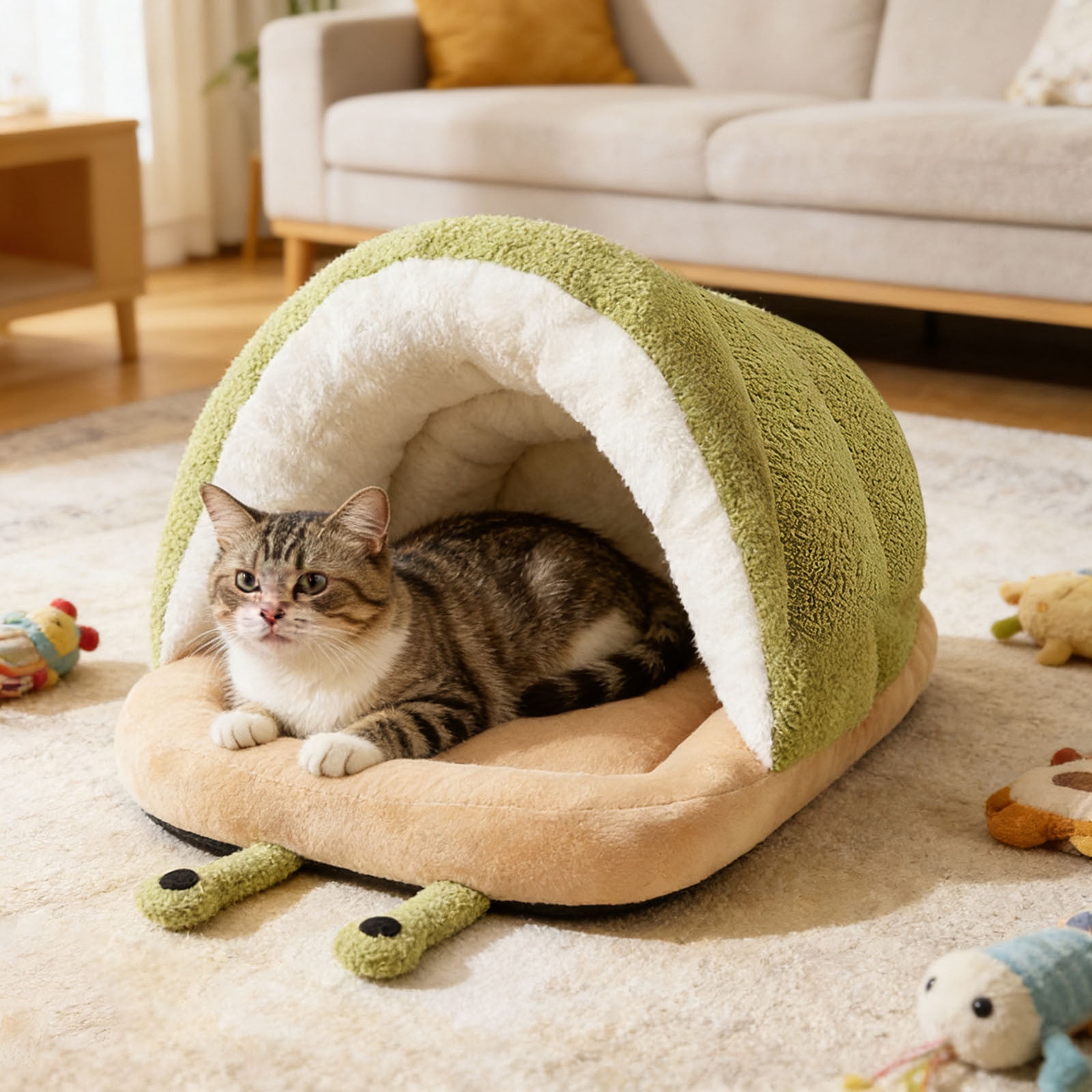Cozy Cat Cave Bed with Warm Lining, Cute Snail Slipper Pet Bed for Indoor Cats and Small Dogs, Soft Foldable Washable House Nest for Kittens and Puppies