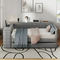 thumbnail image 3 of Mirightone Full Upholstered Platform Trundle Bed with Desk, Full Daybed Frame with Storage Shelf and Charging Station, Gray, 3 of 6