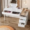 thumbnail image 2 of Finmind White Desk with 5 Drawers, Modern Home Office Desk with Storage Drawers and Printer Stand, Reversible Computer Desk Vanity Desk for Bedroom, Living Room, 2 of 7