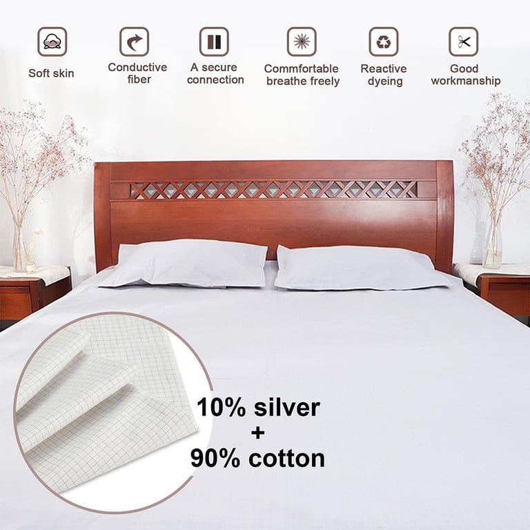 HOMLYNS Grounding Sheet King Size – 95% Cotton + 5% Silver Fiber, Fitted Earthing Mattress Pad With Cord