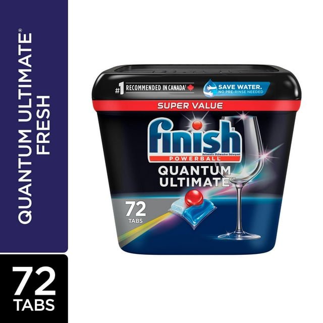 Finish Capsules de Détergent pour Lave-Vaisselle, Quantum Ultimate, Frais, 72 Tablettes