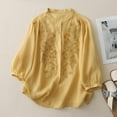 thumbnail image 2 of Pxxlle 3/4 Sleeve Shirts for Women Elegant Floral Embroidery Shirt Loose Fit Button Down Lapel Tops Yellow XXL, 2 of 10
