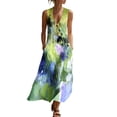 thumbnail image 2 of Uootdi Linen Jumpsuits for Women Tie Dye Print V Neck Sleeveless Button Pocket Casual Loose Fit Outfits Gift, 2 of 7