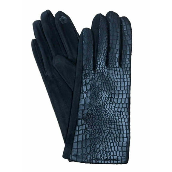 Womens Black Faux Snake Skin Print Stretch Fit Texting & Tech Touchscreen Gloves