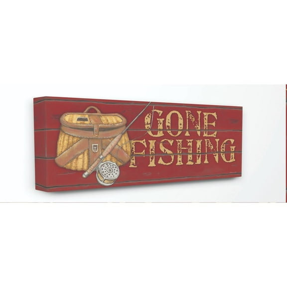 Stupell Industries Gone Fishing Country Home Yellow Red Word Design Canvas Wall Art by Stephanie Workman Marrott