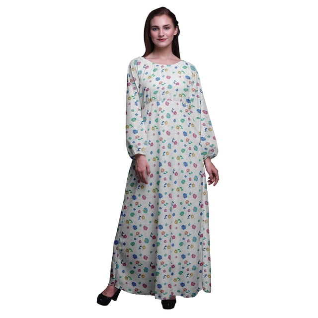 Bimba Robe Maxi d'Été Décontractée pour Femmes en Georgette Mousse à Imprimé Sirène et Étoile de Mer Océan, Taille Élastique Longue - Petit