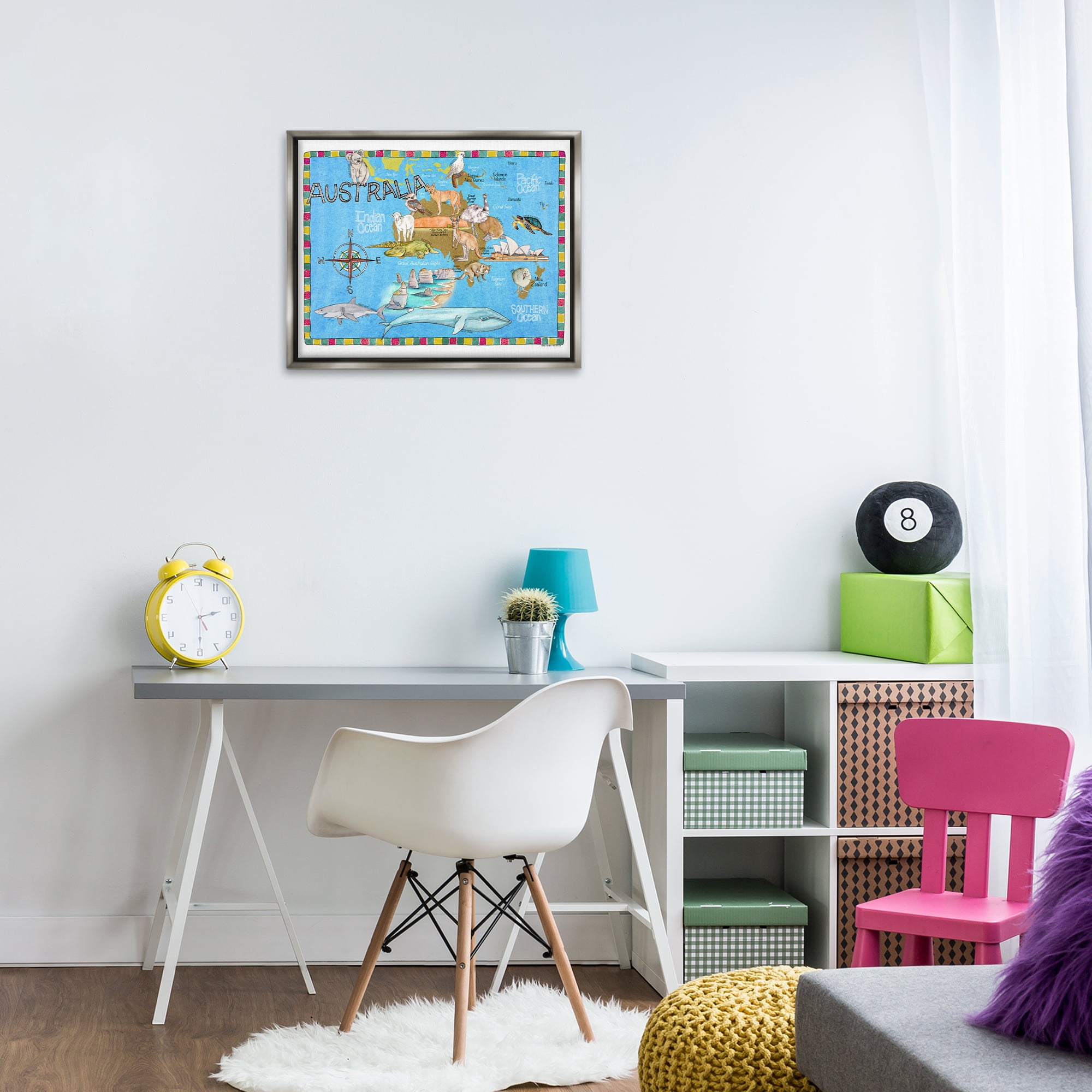 Stupell Industries Australia Animal Map Town & City Painting Gray Floater Framed Art Print Wall Art, 21 x 17